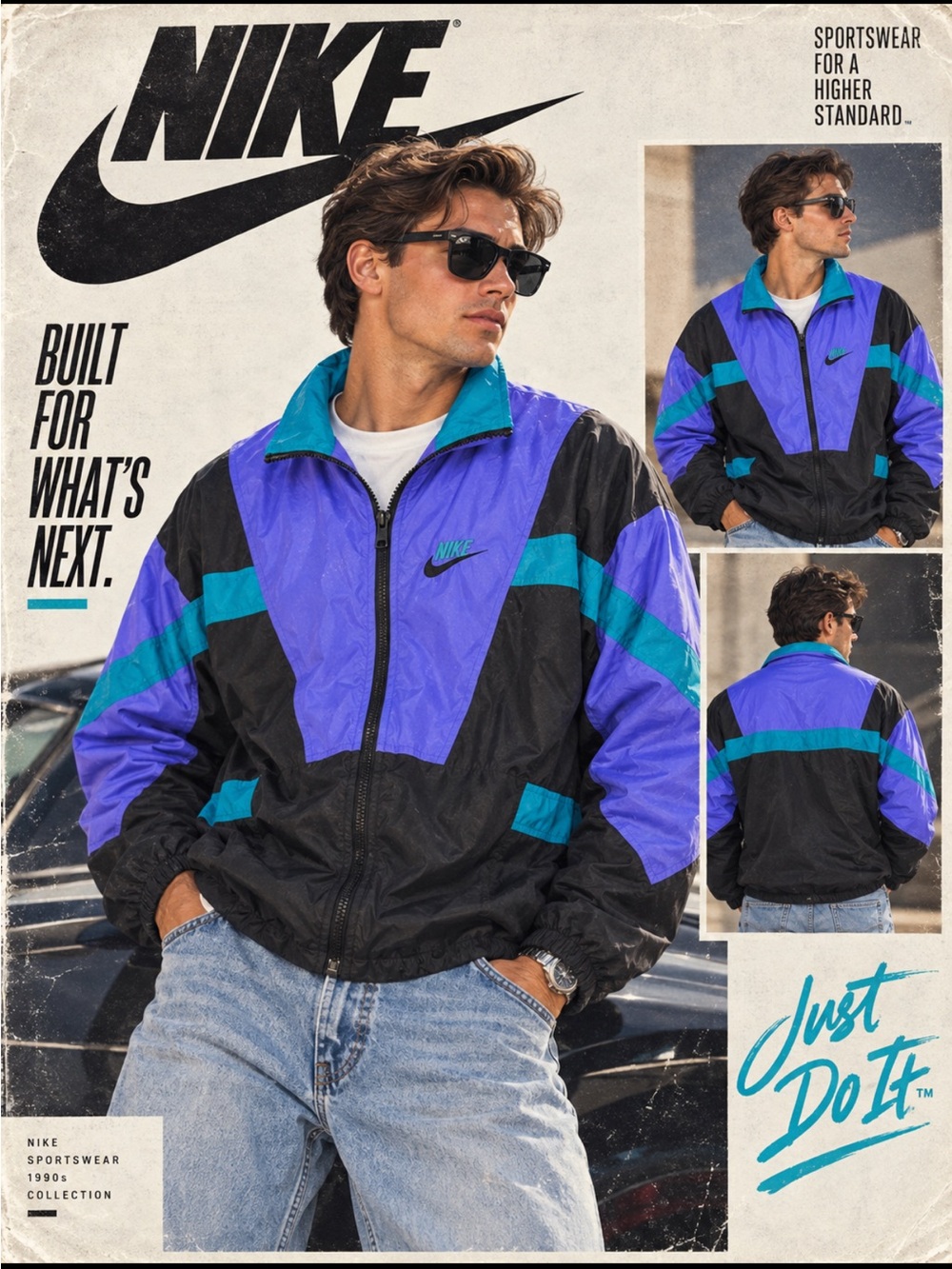 VINTAGE 90’s Nike Men’s Black & Purple Retro Windbreaker Jacket Size XL EUC